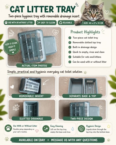 Cat tray easy clean sifting - tray,
