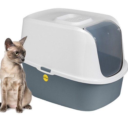Hooded cat litter tray box - litter,