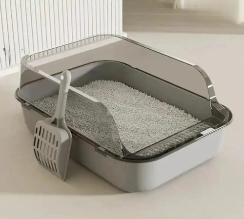 Semi enclosed cat litter box - litter,